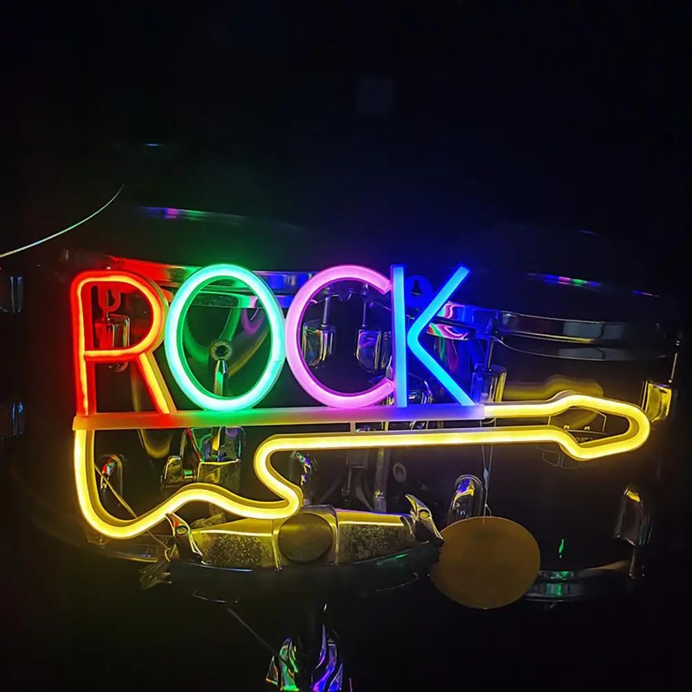 glødende LED neon logoskilt - rockegitar