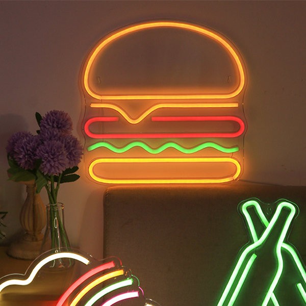 led glødende neonskilt på veggen - hamburger