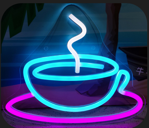 kaffekopp kaffe - reklame LED neonskilt på veggen