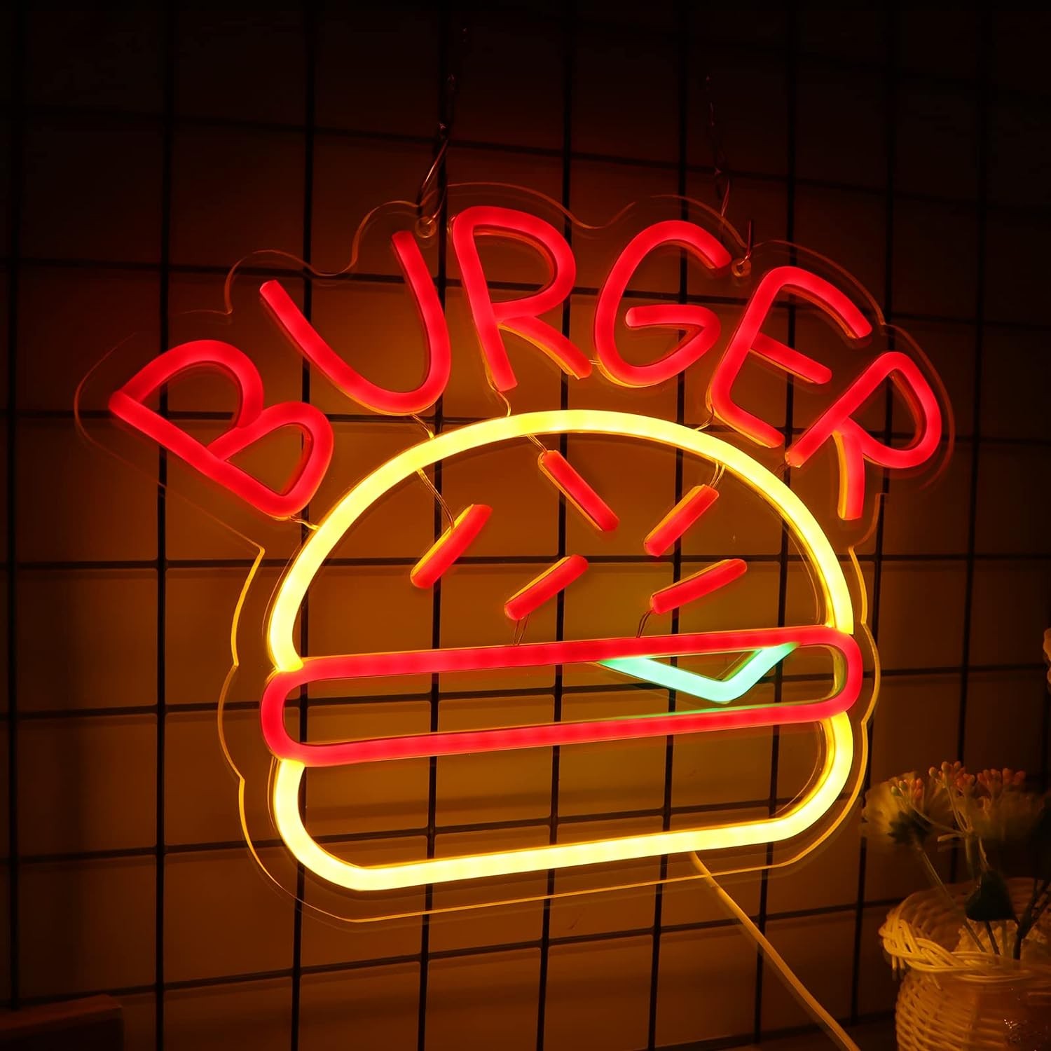 burgerbelysning neonskilt logo på veggen