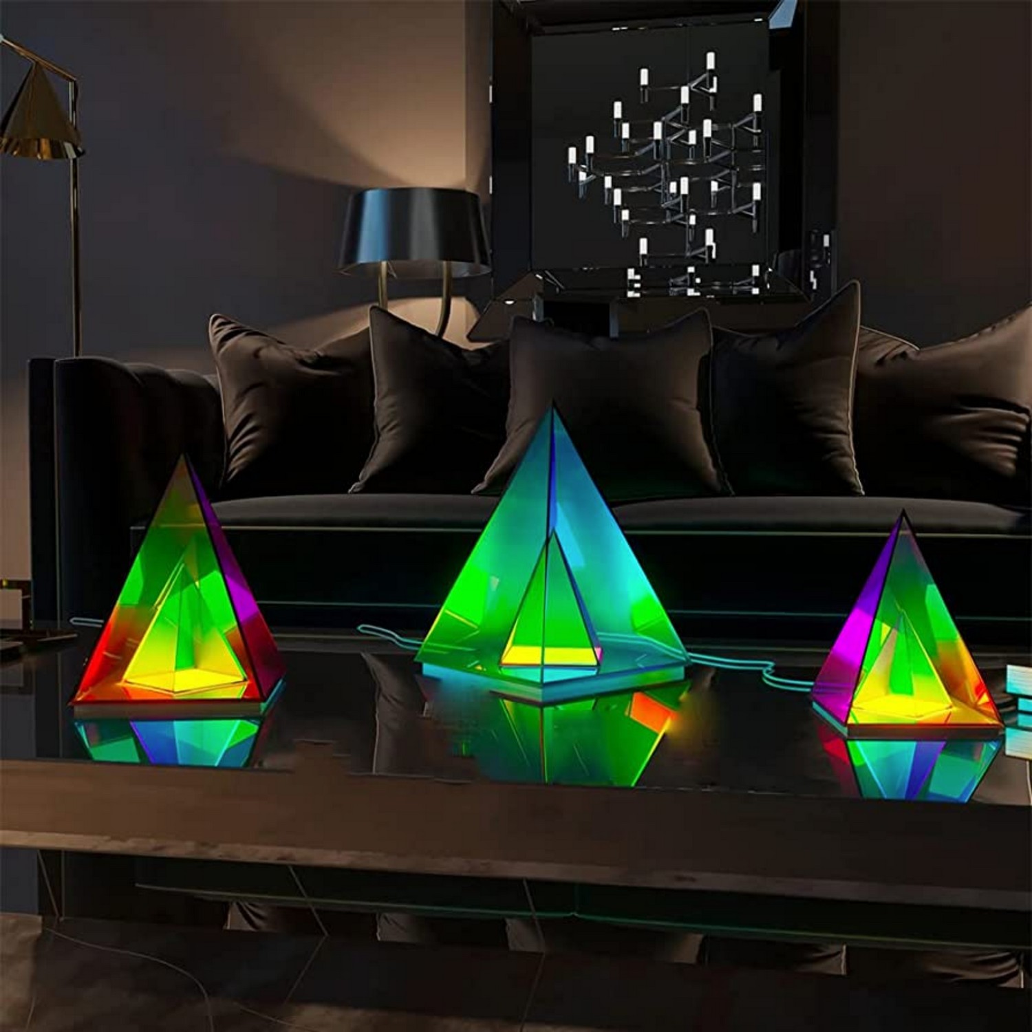 3D LED lampe pyramide led lys fargerikt for bord